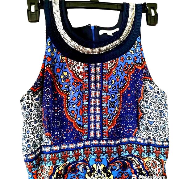 Sandra Darren Multi Colored Floral Sleeveless Maxi Dress Rhinestone Collared 14 - Picture 4 of 10